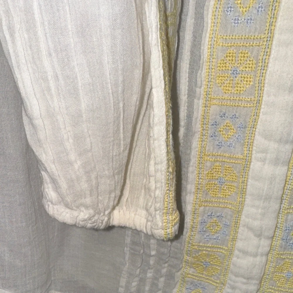 Joie White and Yellow and Blue Embroidered Blouse - Picture 7 of 8